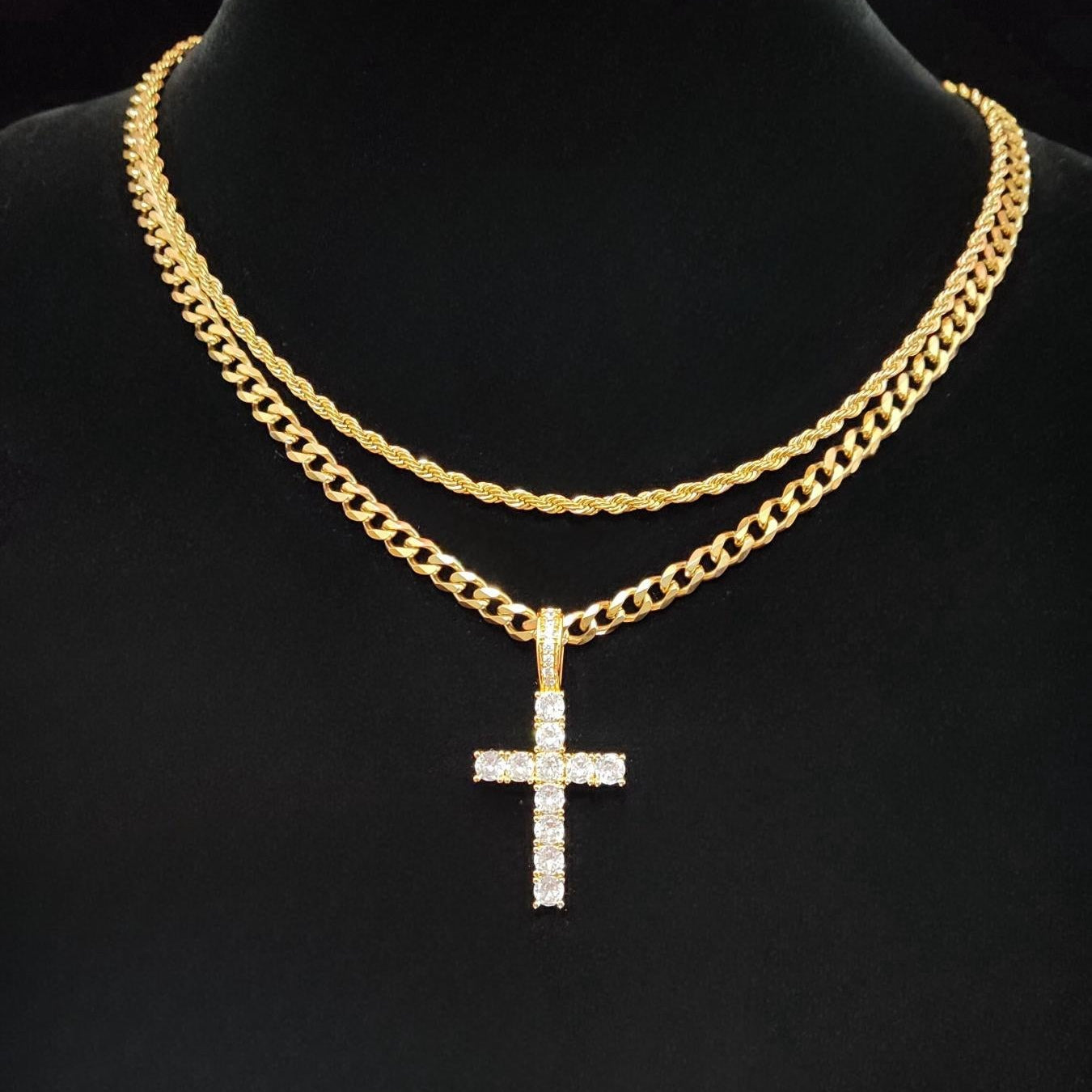 Hip Hop Twist Chain Necklace & Rhinestone Cross Pendant Necklace, Cross Necklaces for Daily Wear, Stainless Steel Jewelry for Men & Women, Classic Jewelry for Gift