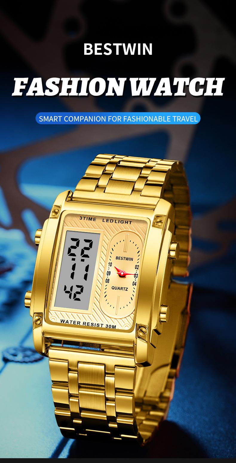 men's square creative dual-movement multifunctional sports watch, featuring a luxurious triple-time design, water resistance, luminous dial, Exuding a minimalist aesthetic, it is elegant, durable, and the perfect choice for everyday wear.