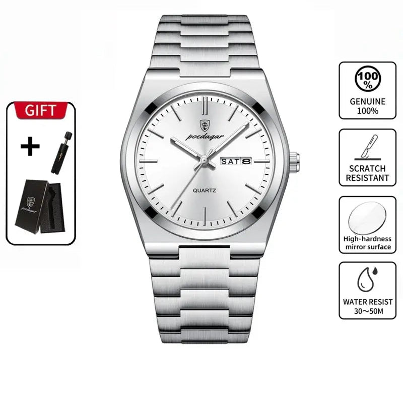Casual Business Round Dial Analog Steel Quartz Watch for Men, Fashion Watch for Parties and Daily Wear, Trendy Versatile & Exquisite Gift Watch with Box, Business Fashion Watches, Quartz Analog Wristwatch
