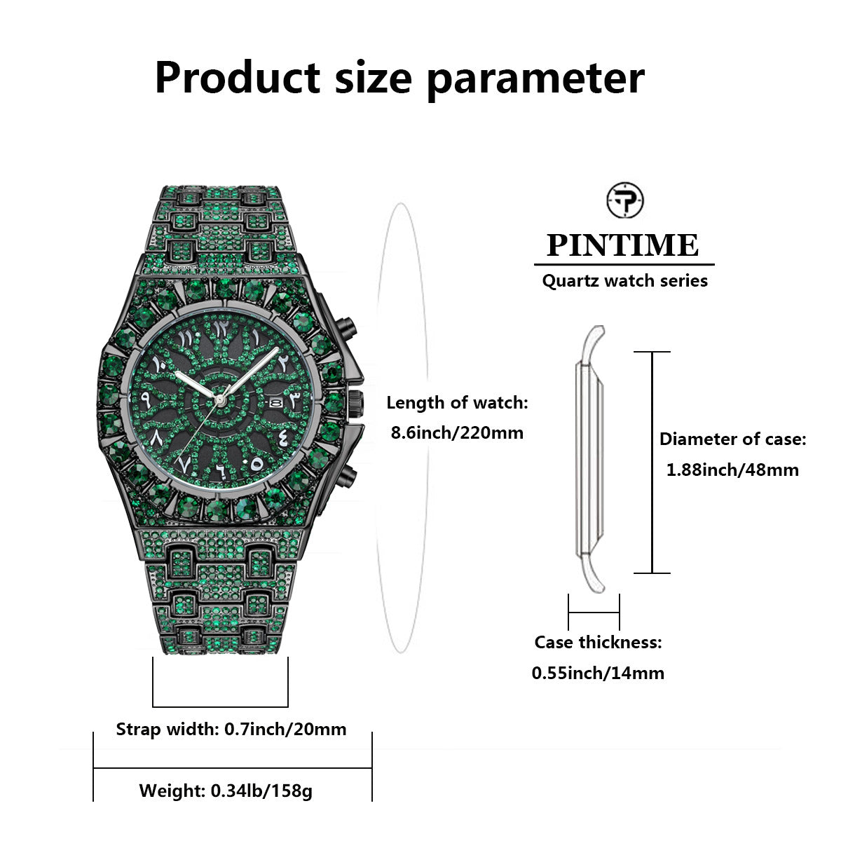 Men's Quartz Watch with Rhinestones, Luxury Ice-Dial Hip-Hop Watch with Full Artificial Water Diamonds, Rhinestone Decorated Watch, Fashionable Stylish Watch