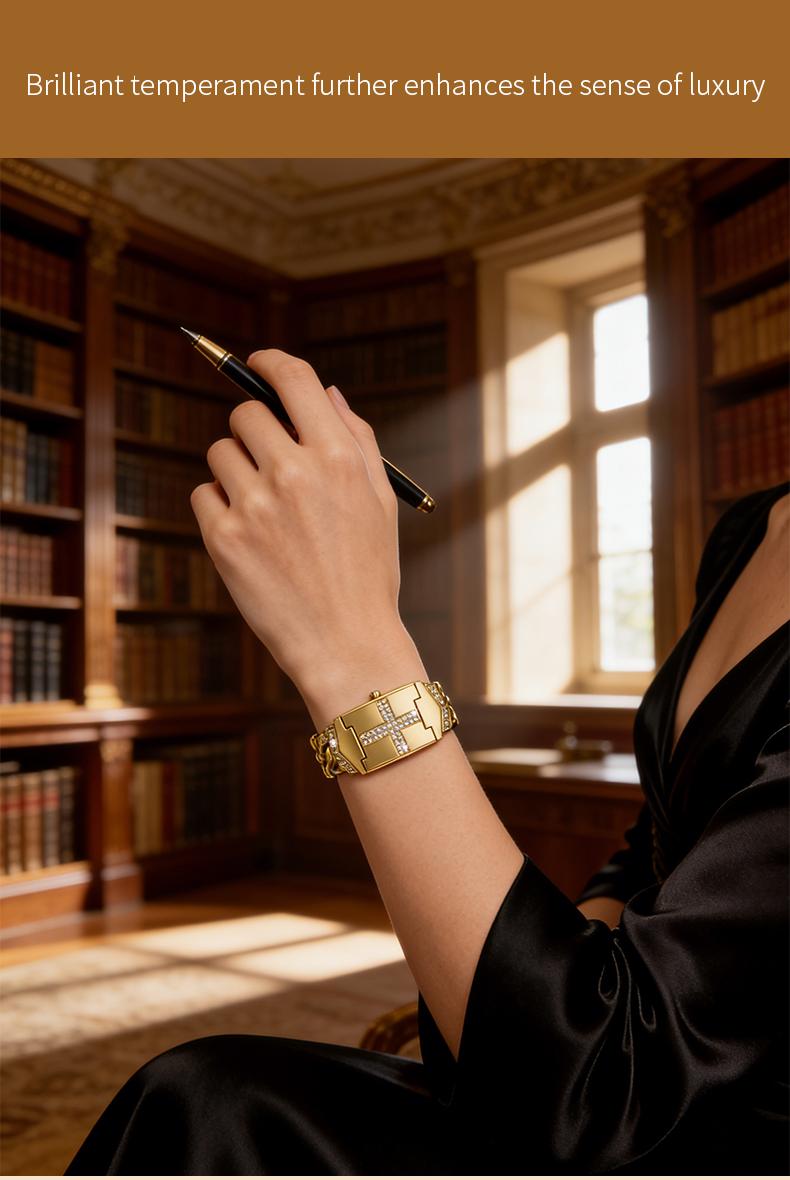 Gold Cross Bracelet Watch SummerWins 4th of july accessories Sparkling Crystal Cross Embellishment, Geometric Rectangular Dial, Premium Metal Bracelet Timepiece, Perfect for Daily Elegance & Gifting Perfect Mother’s Day gift