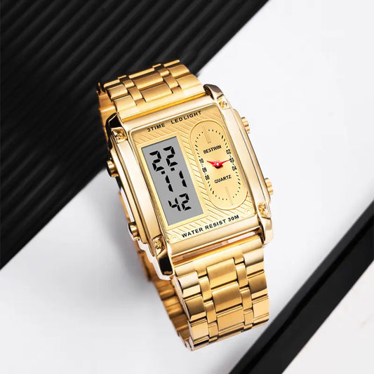 men's square creative dual-movement multifunctional sports watch, featuring a luxurious triple-time design, water resistance, luminous dial, Exuding a minimalist aesthetic, it is elegant, durable, and the perfect choice for everyday wear.