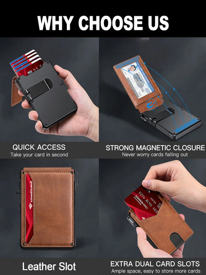 Summer Wins-Minimalist Men’s Slim Wallet: 9 - 13 Cards, Money Clip, ID Window. RFID - Blocking, Aluminum Bifold Pop - Up,summerwins,father'sdaygifts