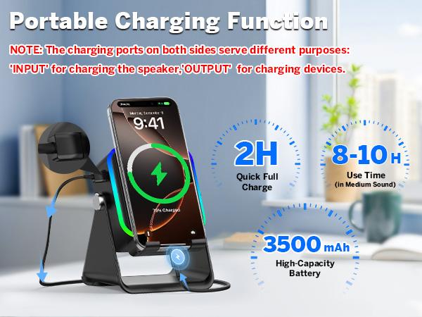 PUTARE Wireless Induction Audio Speaker Stand, 5in1 Cellphone Holder, 3500mAh Rechargeable Emergency Power Bank,360° Adjustable Mobile Tablet Stand with Colorful Ambient Light Gifts for Men Women SummerWins