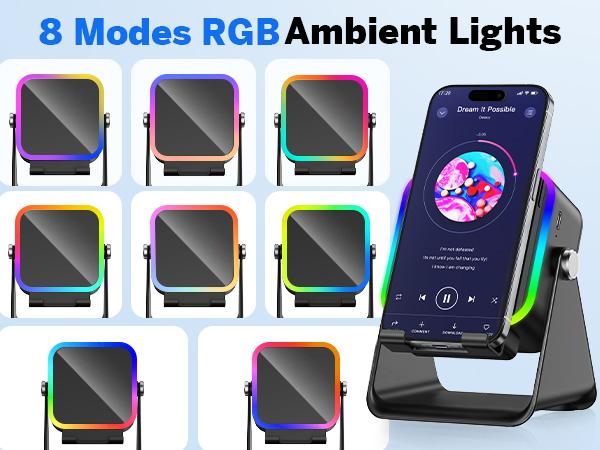 PUTARE Wireless Induction Audio Speaker Stand, 5in1 Cellphone Holder, 3500mAh Rechargeable Emergency Power Bank,360° Adjustable Mobile Tablet Stand with Colorful Ambient Light Gifts for Men Women SummerWins