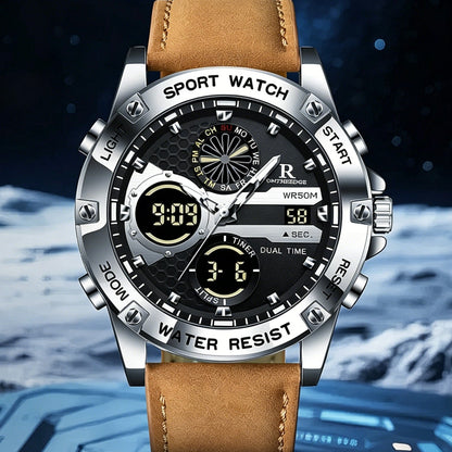Men's Luxury Business Wristwatch - 47mm Round Face, Black & Silver Gift Set, Luminous Elegant Dial, Waterproof Chronograph Leather Design, Fashionable Watches, Multifunctional Watch, Stainless Steel with Hardlex Glass