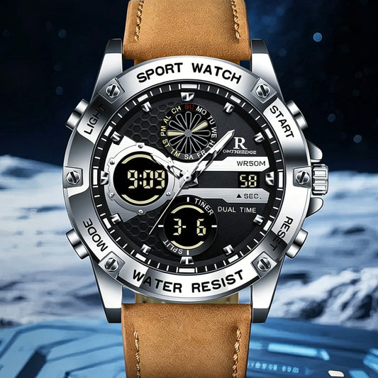 Men's Luxury Business Wristwatch - 47mm Round Face, Black & Silver Gift Set, Luminous Elegant Dial, Waterproof Chronograph Leather Design, Fashionable Watches, Multifunctional Watch, Stainless Steel with Hardlex Glass