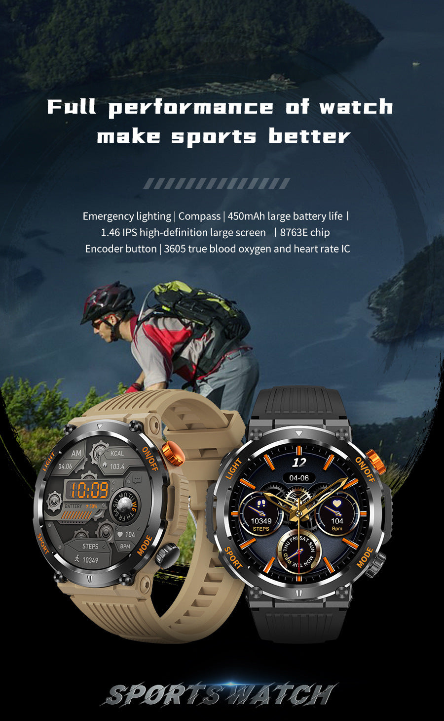 1.46 Inch HD Screen Smartwatch, Ultimate Outdoor Smartwatch, Outdoor Sports Fitness Tracker, Wireless Receiving & Calling Bluetooth Multi-sport Mode Pedometer, Waterproof Multifunctional Watch with LED Light for Android/iOS Men & Women