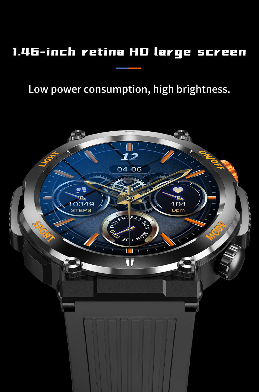 1.46 Inch HD Screen Smartwatch, Ultimate Outdoor Smartwatch, Outdoor Sports Fitness Tracker, Wireless Receiving & Calling Bluetooth Multi-sport Mode Pedometer, Waterproof Multifunctional Watch with LED Light for Android/iOS Men & Women