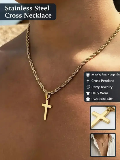 Men's Stainless Steel Cross Pendant Necklace, Cross Design Fashion Jewelry for Party, Everyday Accessory, Trendy All-match & Exquisite Jewelry for Birthday Gift, Cross Necklaces, Faith Necklace