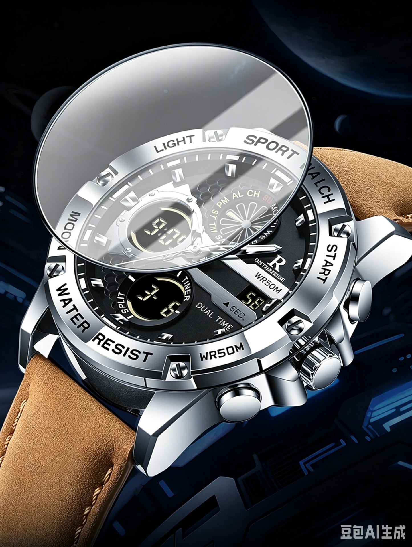 Men's Luxury Business Wristwatch - 47mm Round Face, Black & Silver Gift Set, Luminous Elegant Dial, Waterproof Chronograph Leather Design, Fashionable Watches, Multifunctional Watch, Stainless Steel with Hardlex Glass