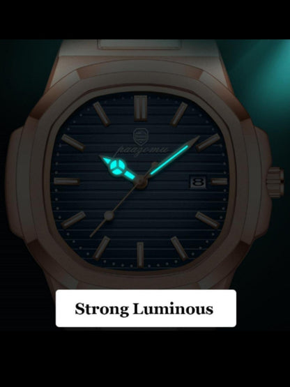 Luxury Men's Elegant Square Dial Luminous Waterproof Stainless Steel Watch with Calendar, High-Quality Quartz Analog Business Watch, Fashion Wristwatch, Stylish Watch, Perfect Gift