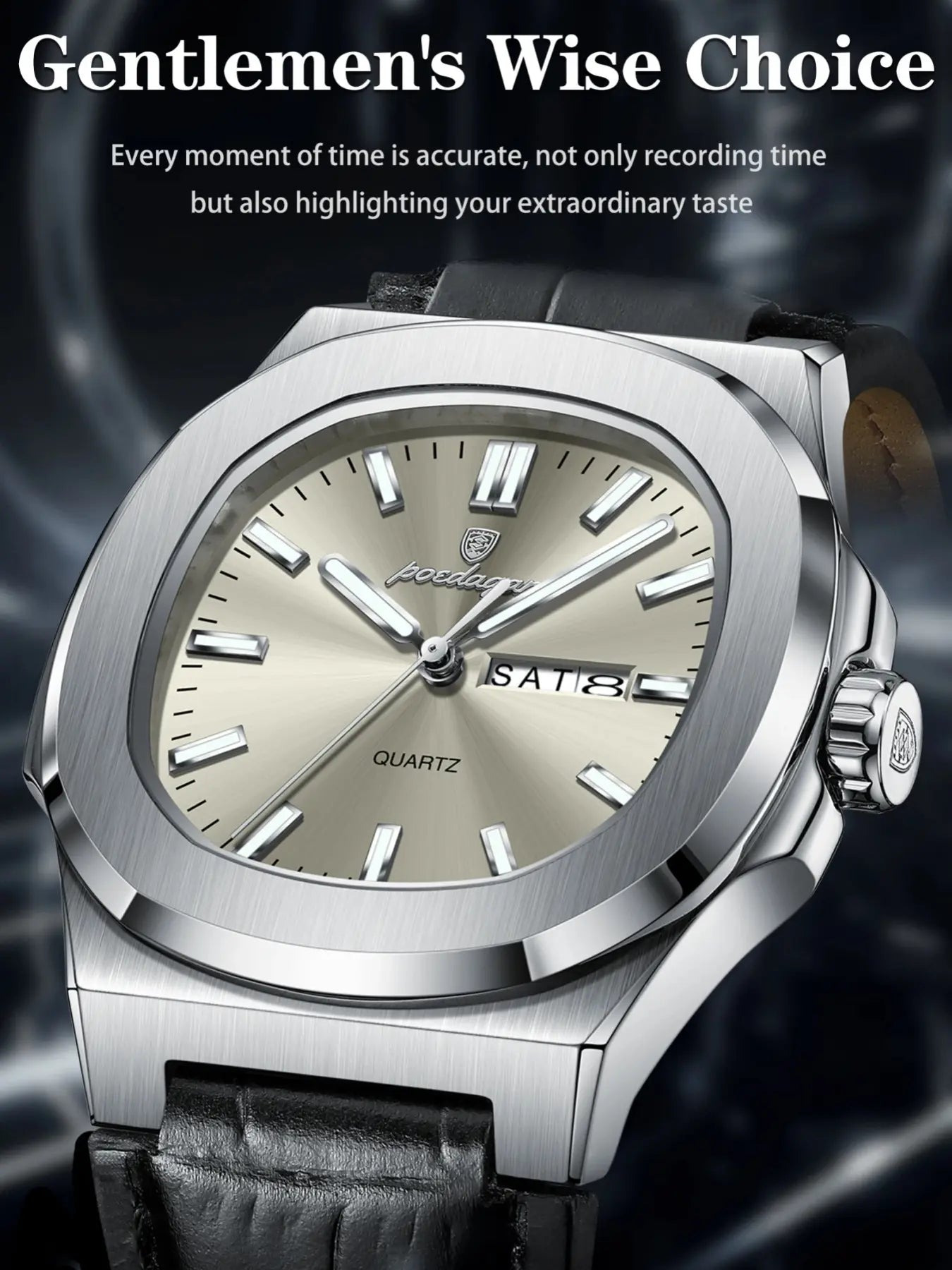 Men's Waterproof Design Quartz Wristwatch with Date and Day Display, Casual Analog Watch with PU Leather Band, Perfect Gift for Him, Sporty Style Timepiece