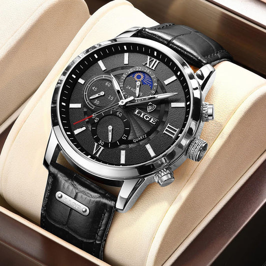 Men's Business Fashion Round Dial Analog Quartz Watch, Summer 2026 Casual Pu Leather Strap Watch, Perfect Gift for Men, with Box, Quartz Analog Wristwatch