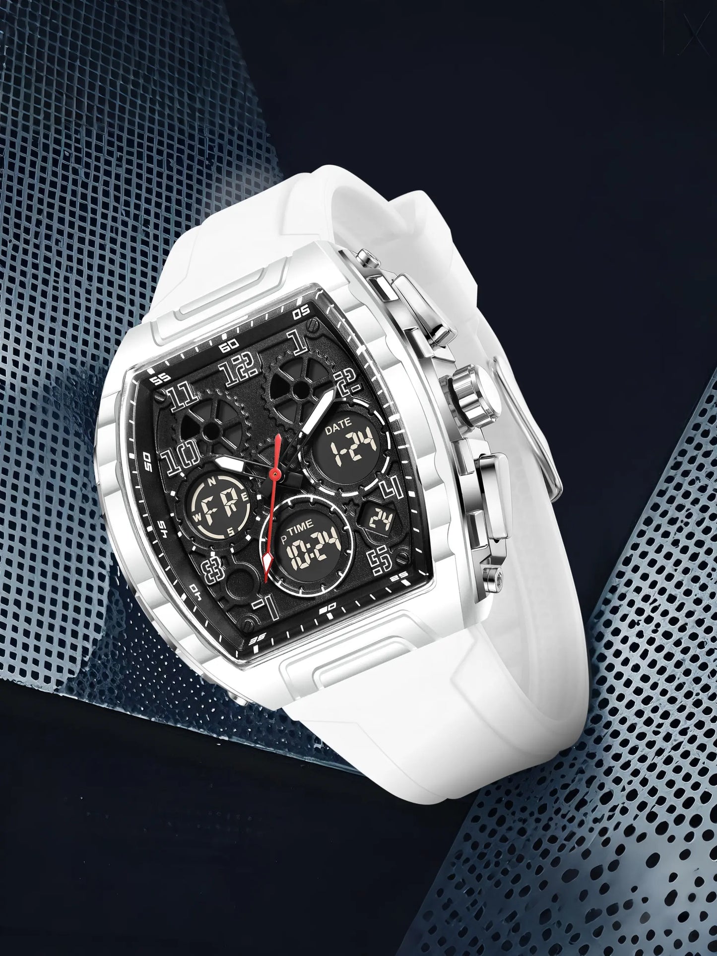 Foxbox Sporty Dual Display Wristwatch for Men & Women, Analog-Digital Quartz Movement, Blue Band, Perfect Gift for All Seasons