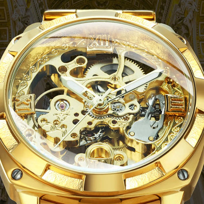 1pc Luxury Top Brand Skeleton Automatic Mechanical Watch with Box, High Quality Watch for Men, Luminous Hands, Stainless Steel Band, Business Casual Retro Festival Gifts