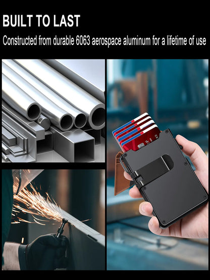 Summer Wins-Minimalist Men’s Slim Wallet: 9 - 13 Cards, Money Clip, ID Window. RFID - Blocking, Aluminum Bifold Pop - Up,summerwins,father'sdaygifts