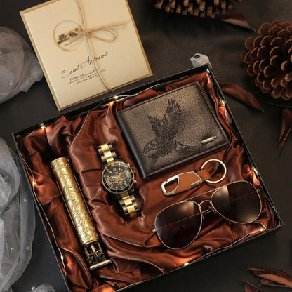 Men's Watch + Decorative Glasses + Hair Clipper + Wallet + LED Light Keychain + Greeting Card, Perfect Gift Set for Him, Perfect Gift Bundle, Surprise Gifts, Gift Idea, Man Gift Set, Accessories