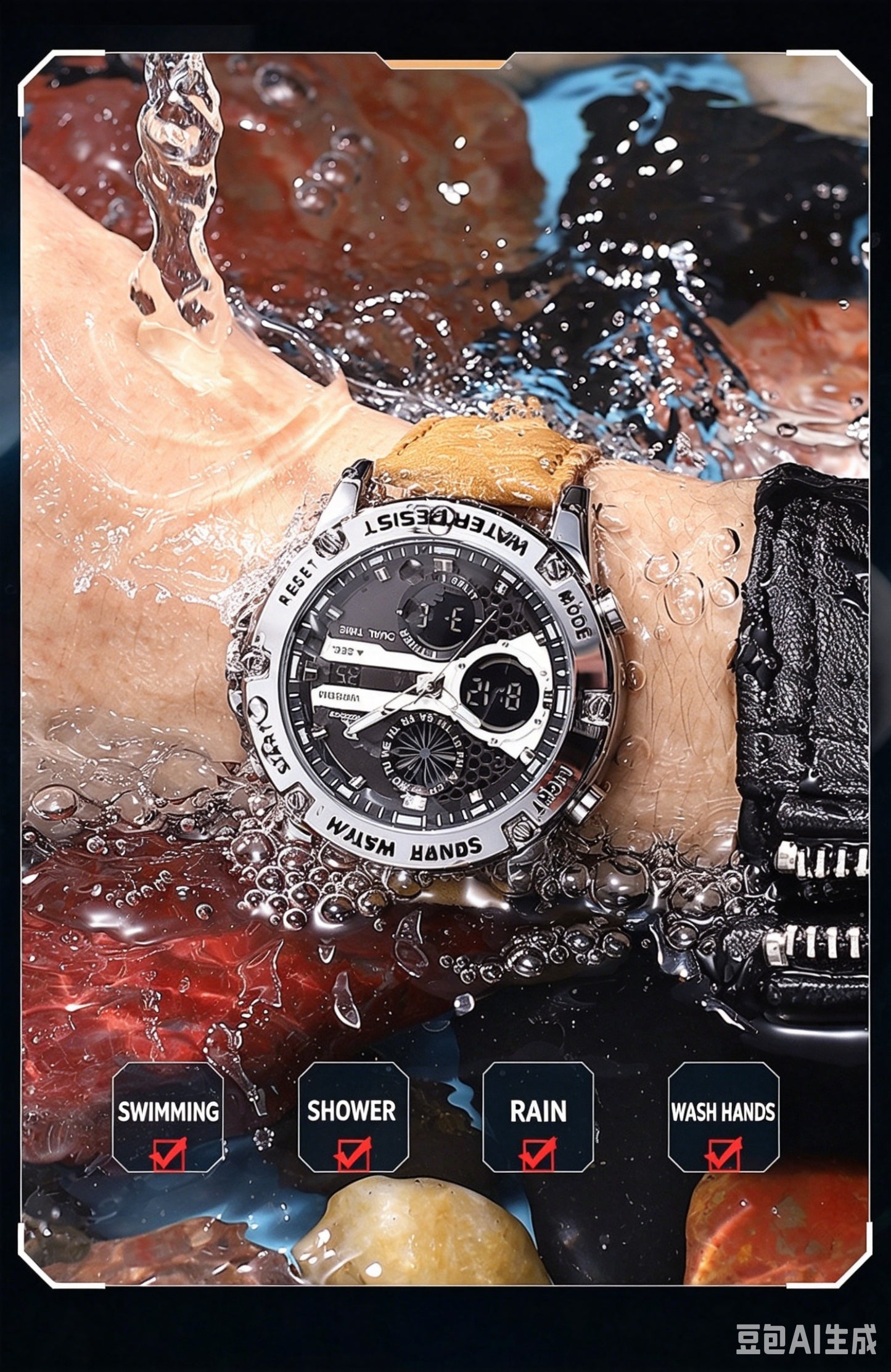 Men's Luxury Business Wristwatch - 47mm Round Face, Black & Silver Gift Set, Luminous Elegant Dial, Waterproof Chronograph Leather Design, Fashionable Watches, Multifunctional Watch, Stainless Steel with Hardlex Glass