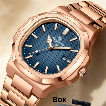 Luxury Men's Elegant Square Dial Luminous Waterproof Stainless Steel Watch with Calendar, High-Quality Quartz Analog Business Watch, Fashion Wristwatch, Stylish Watch, Perfect Gift