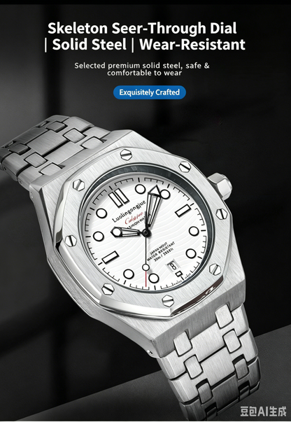 Men's Business Fashion Mechanical Automatic Stainless Steel Wristwatch, Fashion Round Dial Watch with Luminous Dial & Date Display Window, Trendy Watch for Birthday Gift with Box, Stainless Steel Watches