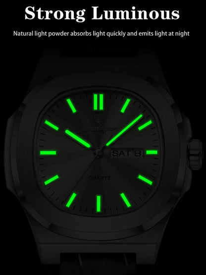 Men's Waterproof Design Quartz Wristwatch with Date and Day Display, Casual Analog Watch with PU Leather Band, Perfect Gift for Him, Sporty Style Timepiece