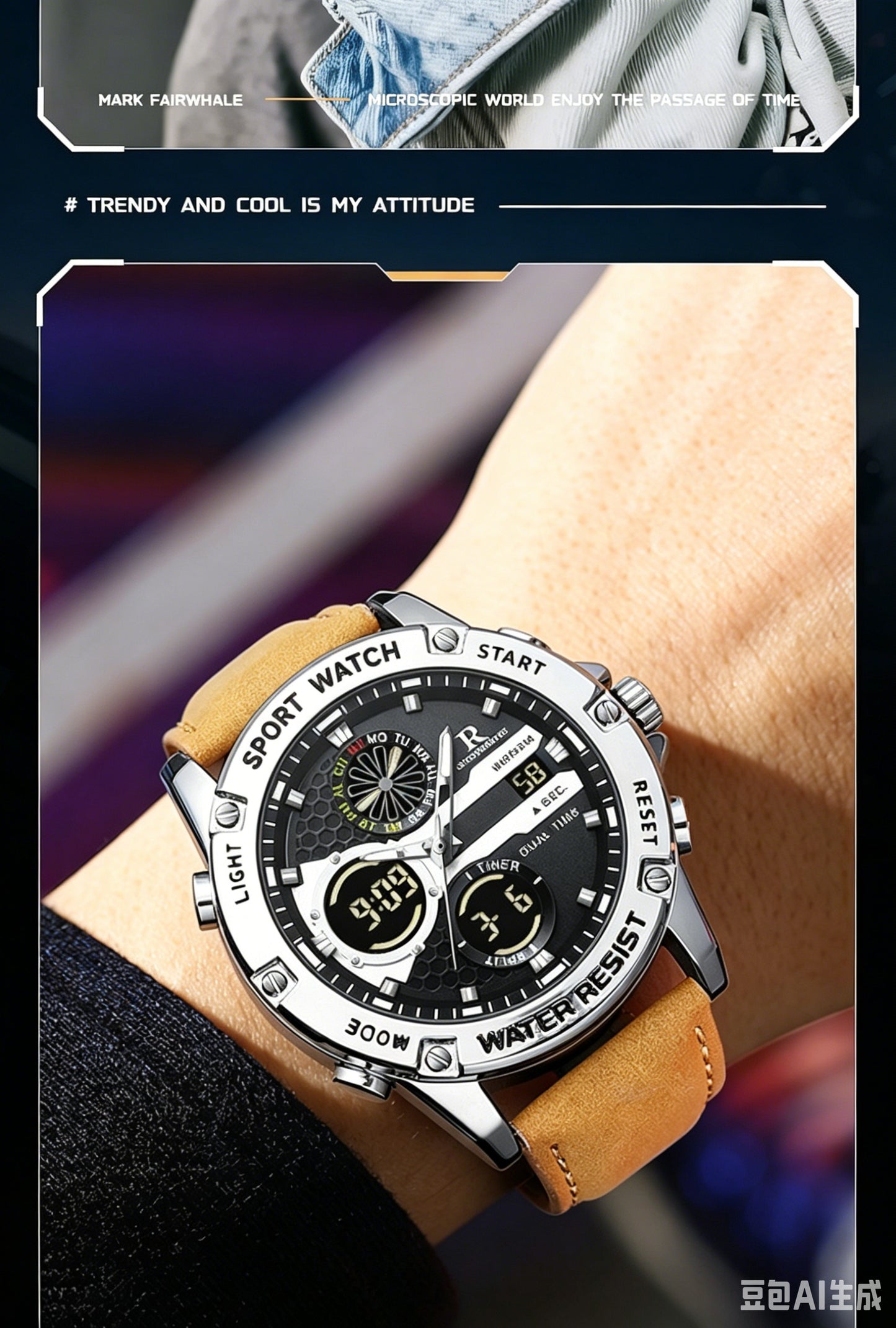Men's Luxury Business Wristwatch - 47mm Round Face, Black & Silver Gift Set, Luminous Elegant Dial, Waterproof Chronograph Leather Design, Fashionable Watches, Multifunctional Watch, Stainless Steel with Hardlex Glass