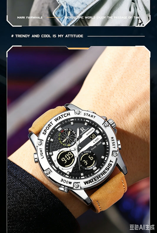Men's Luxury Business Wristwatch - 47mm Round Face, Black & Silver Gift Set, Luminous Elegant Dial, Waterproof Chronograph Leather Design, Fashionable Watches, Multifunctional Watch, Stainless Steel with Hardlex Glass