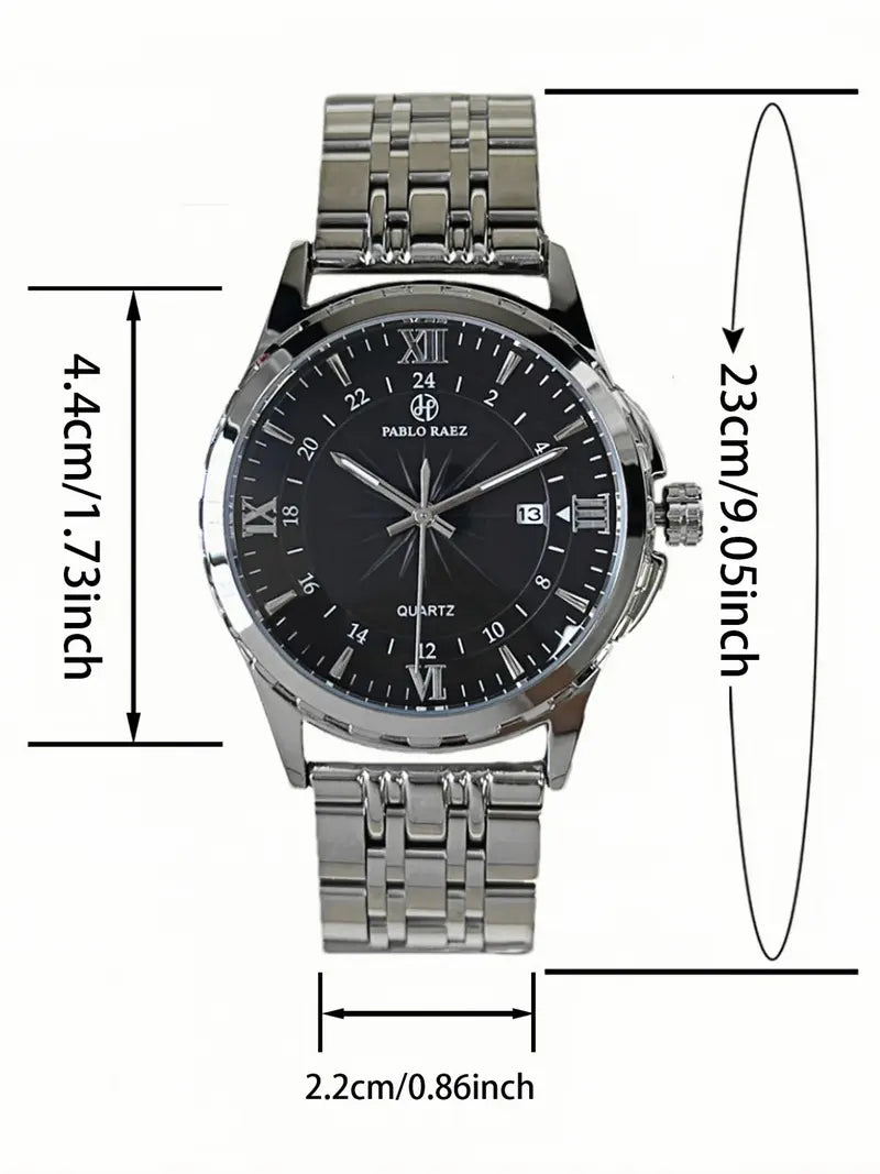 Men's Business Fashion Round Dial Analog Quartz Stainless Steel Watch, Fashion Watch for Party, Daily Clothing Decor, Trendy All-match & Exquisite Watch for Birthday Gift with Box