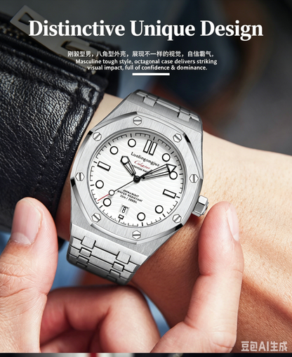 Men's Business Fashion Mechanical Automatic Stainless Steel Wristwatch, Fashion Round Dial Watch with Luminous Dial & Date Display Window, Trendy Watch for Birthday Gift with Box, Stainless Steel Watches