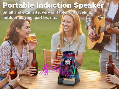 PUTARE Wireless Induction Audio Speaker Stand, 5in1 Cellphone Holder, 3500mAh Rechargeable Emergency Power Bank,360° Adjustable Mobile Tablet Stand with Colorful Ambient Light Gifts for Men Women SummerWins