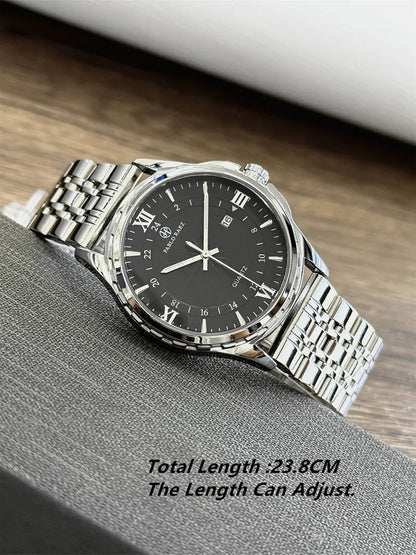 Men's Business Fashion Round Dial Analog Quartz Stainless Steel Watch, Fashion Watch for Party, Daily Clothing Decor, Trendy All-match & Exquisite Watch for Birthday Gift with Box