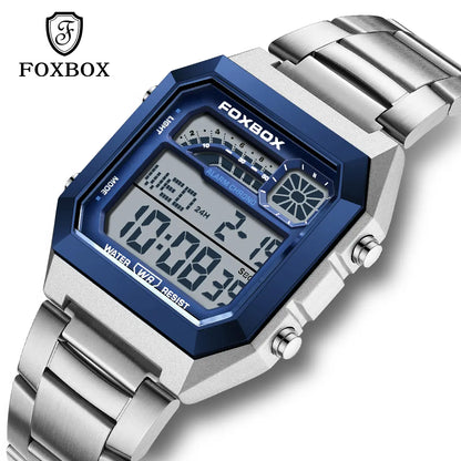 FOXBOX Men's Digital Fashion Watch - Alloy Case and Strap, Water-Resistant Design, Backlight, Time/Date/Weekday Display for Students and Adults