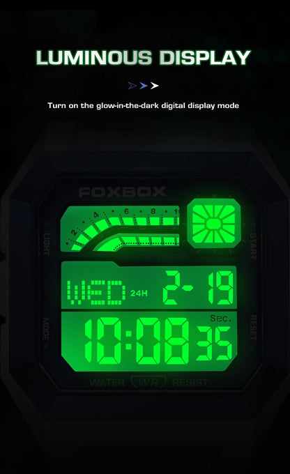 FOXBOX Men's Digital Fashion Watch - Alloy Case and Strap, Water-Resistant Design, Backlight, Time/Date/Weekday Display for Students and Adults