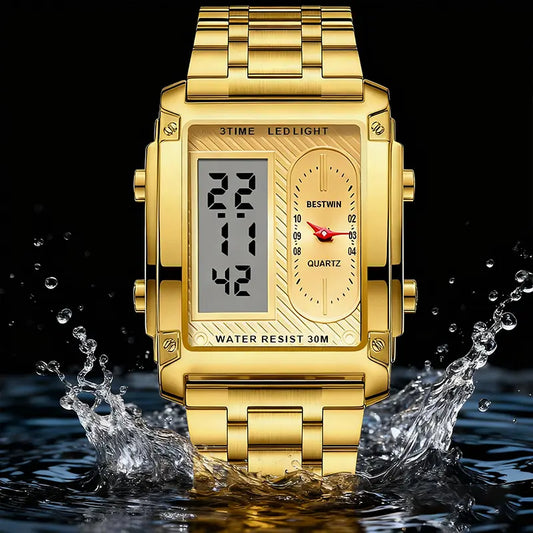men's square creative dual-movement multifunctional sports watch, featuring a luxurious triple-time design, water resistance, luminous dial, Exuding a minimalist aesthetic, it is elegant, durable, and the perfect choice for everyday wear.