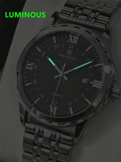 Men's Business Fashion Round Dial Analog Quartz Stainless Steel Watch, Fashion Watch for Party, Daily Clothing Decor, Trendy All-match & Exquisite Watch for Birthday Gift with Box