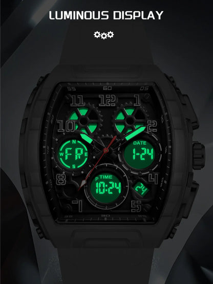 Foxbox Sporty Dual Display Wristwatch for Men & Women, Analog-Digital Quartz Movement, Blue Band, Perfect Gift for All Seasons