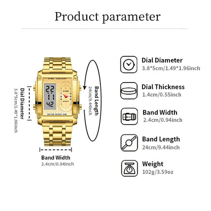 men's square creative dual-movement multifunctional sports watch, featuring a luxurious triple-time design, water resistance, luminous dial, Exuding a minimalist aesthetic, it is elegant, durable, and the perfect choice for everyday wear.