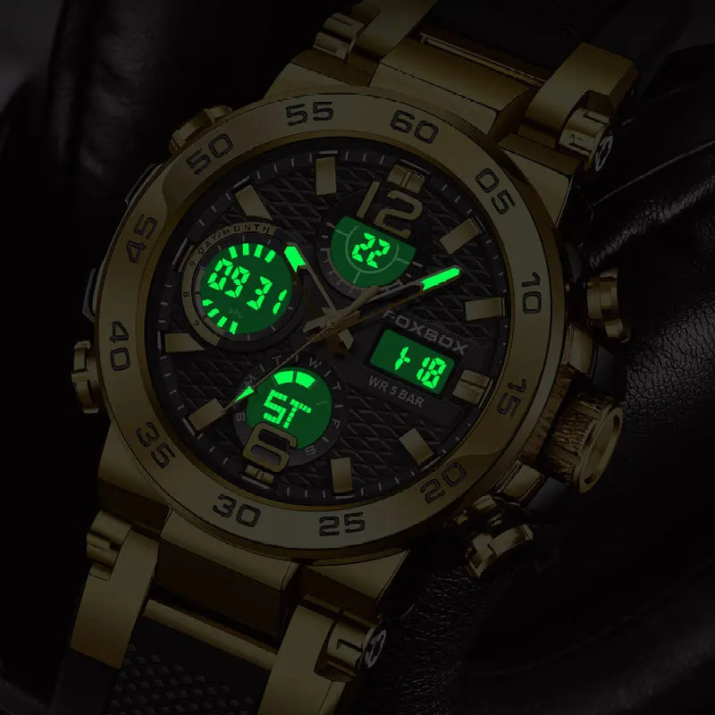 FoxBox Large Disc Silicone Strap Electronic Time Scale Design Luminous Pointer Round Fashion Luxury Waterproof Wear Quartz watch gift Springtok reloj
