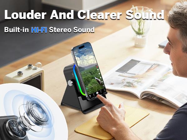 PUTARE Wireless Induction Audio Speaker Stand, 5in1 Cellphone Holder, 3500mAh Rechargeable Emergency Power Bank,360° Adjustable Mobile Tablet Stand with Colorful Ambient Light Gifts for Men Women SummerWins