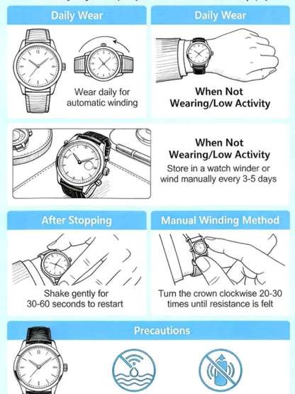 Business Fashion Round Dial Leather Strap Analog Mechanical Watch, Vintage All-match Buckle Automatic Wristwatch for Gift, Luminous Spring Pointer Design Watch with Box, Automatic Watches, National Day Offers, Mechanical Style Watches