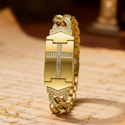 Gold Cross Bracelet Watch SummerWins 4th of july accessories Sparkling Crystal Cross Embellishment, Geometric Rectangular Dial, Premium Metal Bracelet Timepiece, Perfect for Daily Elegance & Gifting Perfect Mother’s Day gift