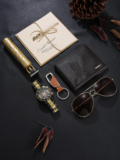 Men's Watch + Decorative Glasses + Hair Clipper + Wallet + LED Light Keychain + Greeting Card, Perfect Gift Set for Him, Perfect Gift Bundle, Surprise Gifts, Gift Idea, Man Gift Set, Accessories