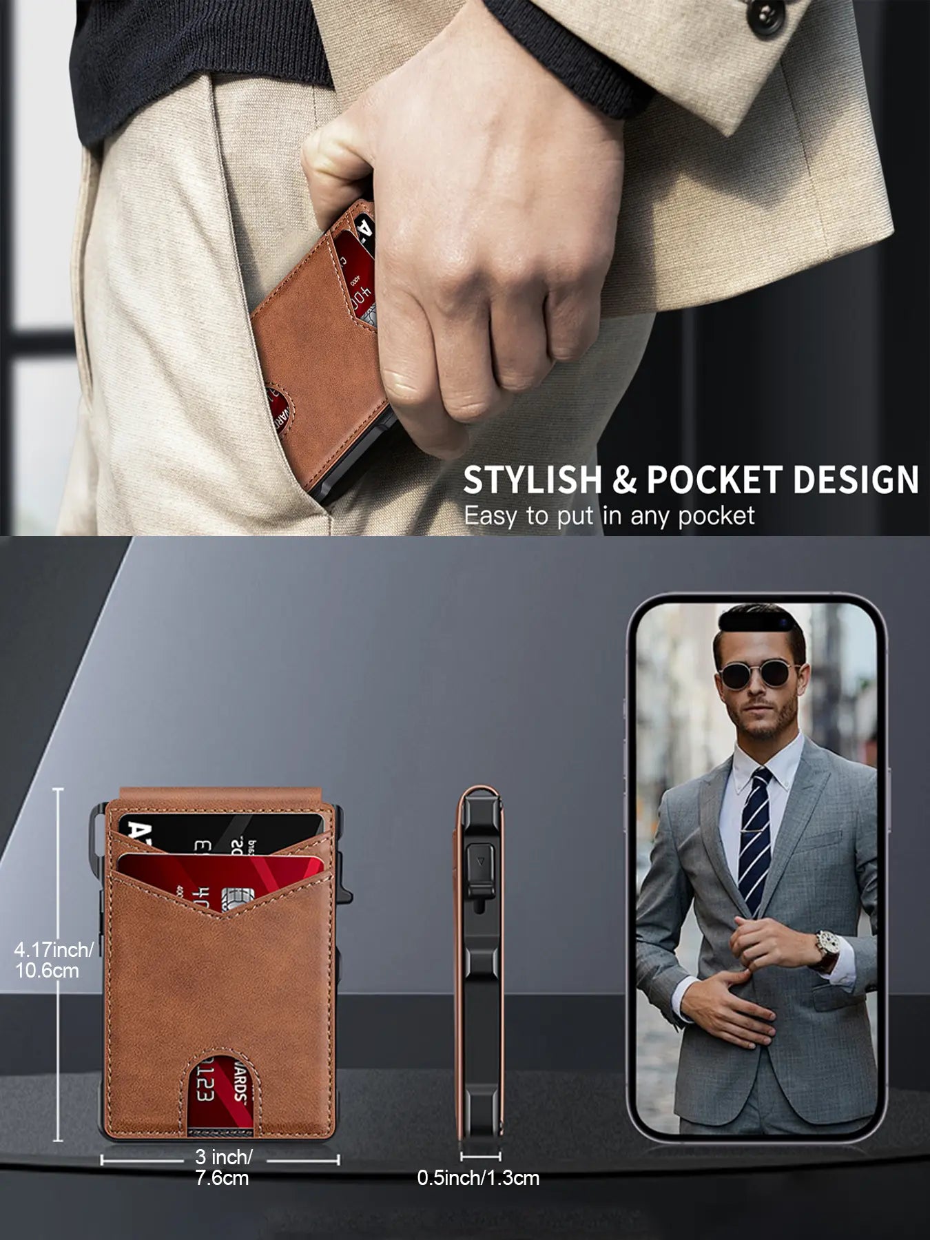 Summer Wins-Minimalist Men’s Slim Wallet: 9 - 13 Cards, Money Clip, ID Window. RFID - Blocking, Aluminum Bifold Pop - Up,summerwins,father'sdaygifts