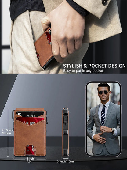 Summer Wins-Minimalist Men’s Slim Wallet: 9 - 13 Cards, Money Clip, ID Window. RFID - Blocking, Aluminum Bifold Pop - Up,summerwins,father'sdaygifts