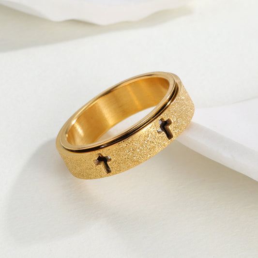 Fidget Spinner Ring with Faith Over Fear Cross, Spiritual Rotating Band for Anxiety Relief, Fashion Jewelry Gifts for Him & Women, Fidget Spinner Rings