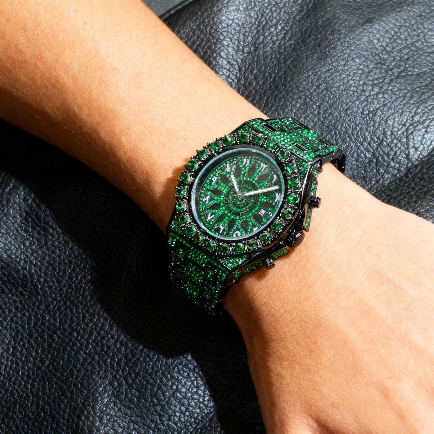 Men's Quartz Watch with Rhinestones, Luxury Ice-Dial Hip-Hop Watch with Full Artificial Water Diamonds, Rhinestone Decorated Watch, Fashionable Stylish Watch