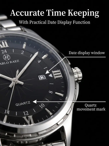 Men's Business Fashion Round Dial Analog Quartz Stainless Steel Watch, Fashion Watch for Party, Daily Clothing Decor, Trendy All-match & Exquisite Watch for Birthday Gift with Box