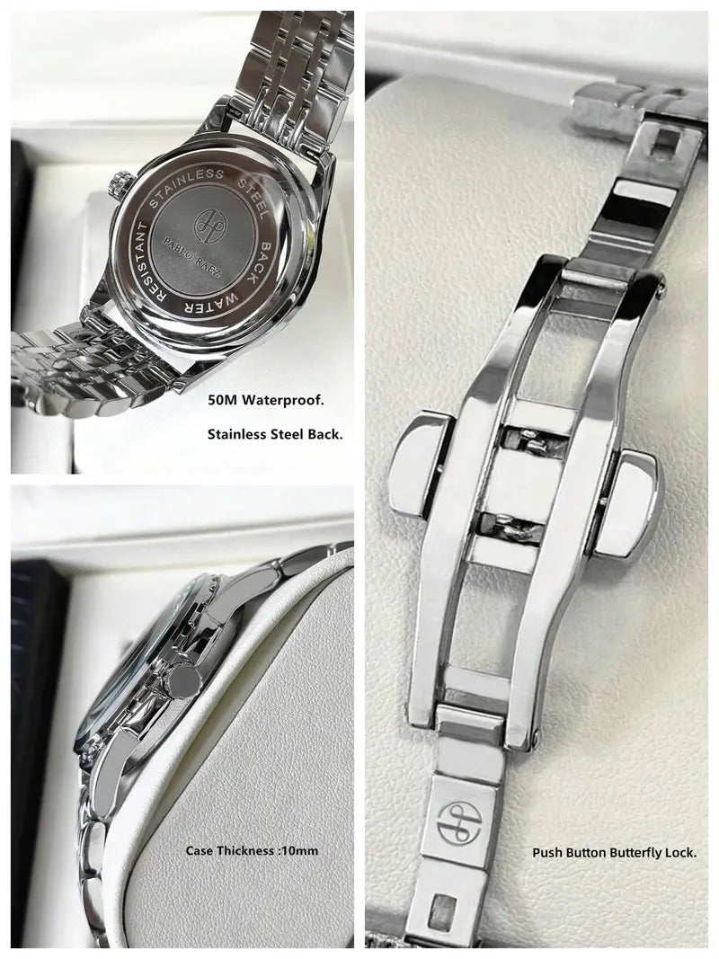 Men's Business Fashion Round Dial Analog Quartz Stainless Steel Watch, Fashion Watch for Party, Daily Clothing Decor, Trendy All-match & Exquisite Watch for Birthday Gift with Box