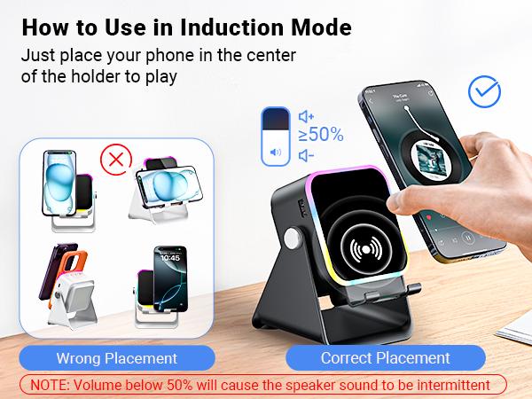 PUTARE Wireless Induction Audio Speaker Stand, 5in1 Cellphone Holder, 3500mAh Rechargeable Emergency Power Bank,360° Adjustable Mobile Tablet Stand with Colorful Ambient Light Gifts for Men Women SummerWins